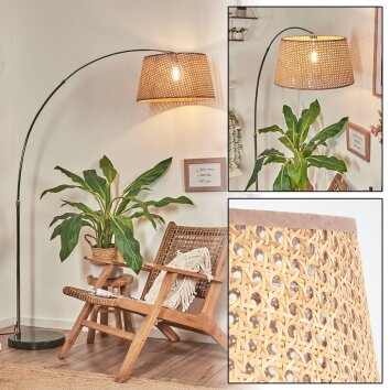 Barcos floor lamp, Arch lamps chrome, black, 1-light source, Fabric lampshade