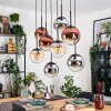 Gastor hanging light, globe light, pendant light Amber, chrome, clear, coppery, Smoke-coloured, 8-light sources