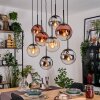 Gastor hanging light, globe light, pendant light Amber, chrome, clear, coppery, Smoke-coloured, 8-light sources
