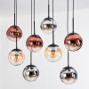 Gastor hanging light, globe light, pendant light Amber, chrome, clear, coppery, Smoke-coloured, 8-light sources
