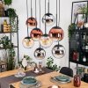 Gastor hanging light, globe light, pendant light Amber, chrome, clear, coppery, Smoke-coloured, 8-light sources
