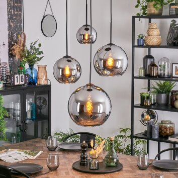 Koyoto hanging light, globe light, Cluster pendant lamp chrome, Smoke-coloured, 4-light sources