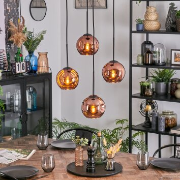 Ripoll hanging light, globe light, Cluster pendant lamp coppery, 4-light sources