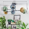 Koyoto ceiling light, globe light 78 cm blue, gold, green, 6-light sources