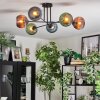 Koyoto ceiling light, globe light 78 cm blue, green, coppery, 6-light sources