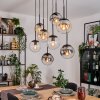 Gastor hanging light, globe light, pendant light Amber, chrome, clear, Smoke-coloured, 8-light sources