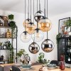 Gastor hanging light, globe light, pendant light Amber, chrome, clear, Smoke-coloured, 8-light sources