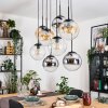 Gastor hanging light, globe light, pendant light Amber, chrome, clear, Smoke-coloured, 8-light sources