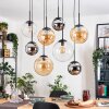 Gastor hanging light, globe light, pendant light Amber, chrome, clear, Smoke-coloured, 8-light sources