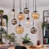 Gastor hanging light, globe light, pendant light Amber, chrome, clear, Smoke-coloured, 8-light sources