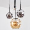 Koyoto hanging light, globe light, Cluster pendant lamp Amber, chrome, clear, Smoke-coloured, 4-light sources