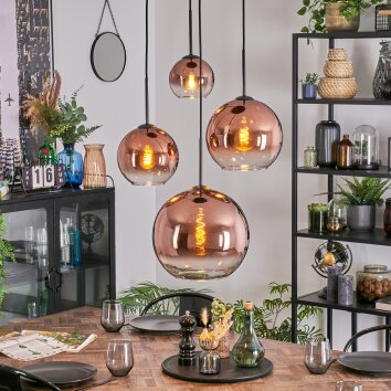 Koyoto hanging light, globe light, Cluster pendant lamp clear, coppery, 4-light sources