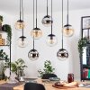 Gastor hanging light, globe light, pendant light Amber, chrome, clear, Smoke-coloured, 8-light sources