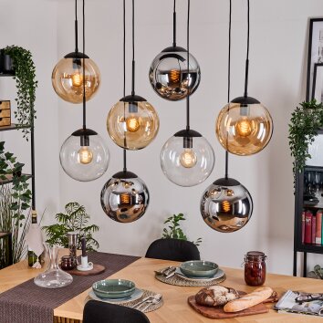 Gastor hanging light, globe light, pendant light Amber, chrome, clear, Smoke-coloured, 8-light sources