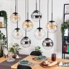 Gastor hanging light, globe light, pendant light Amber, chrome, clear, Smoke-coloured, 8-light sources