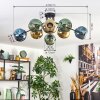 Ripoll ceiling light, globe light blue, gold, green, 8-light sources