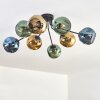 Ripoll ceiling light, globe light blue, gold, green, 8-light sources