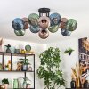Koyoto ceiling light, globe light 89 cm blue, green, coppery, 12-light sources