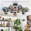Koyoto ceiling light, globe light 89 cm blue, green, coppery, 12-light sources