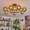 Koyoto ceiling light, globe light 89 cm blue, green, coppery, 12-light sources