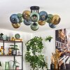 Koyoto ceiling light, globe light 89 cm blue, gold, green, 12-light sources