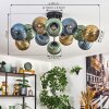 Koyoto ceiling light, globe light 89 cm blue, gold, green, 12-light sources