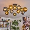 Ripoll ceiling light, globe light blue, gold, green, 12-light sources