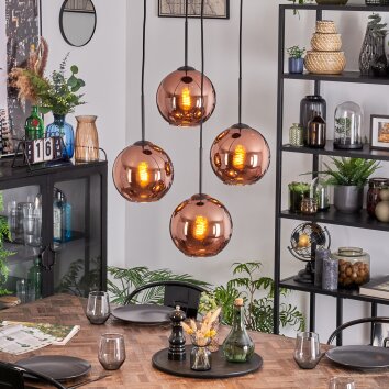 Ripoll hanging light, globe light, Cluster pendant lamp coppery, 4-light sources