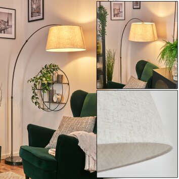 Bassagoda floor lamp, Arch lamps matt nickel, black, 1-light source, Fabric shade