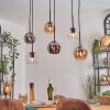 Koyoto hanging light, globe light, pendant light Amber, chrome, clear, Smoke-coloured, 6-light sources