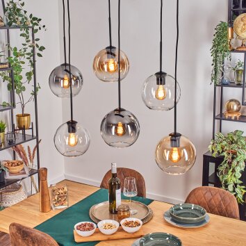 Koyoto hanging light, globe light, pendant light Amber, clear, Smoke-coloured, 6-light sources