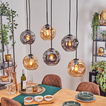 Ripoll hanging light, globe light, pendant light Amber, Smoke-coloured, 6-light sources