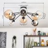 Koyoto ceiling light, globe light 85 cm Amber, chrome, clear, Smoke-coloured, 8-light sources