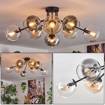 Koyoto ceiling light, globe light 85 cm Amber, clear, Smoke-coloured, 8-light sources