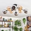 Koyoto ceiling light, globe light 85 cm Amber, chrome, Smoke-coloured, 8-light sources