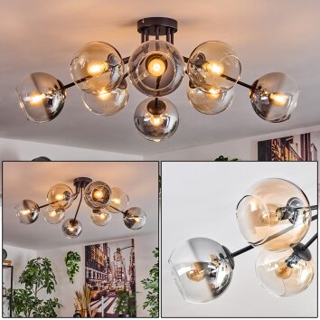 Koyoto ceiling light, globe light 85 cm Amber, clear, Smoke-coloured, 8-light sources