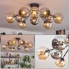 Koyoto ceiling light, globe light 81 cm Amber, chrome, Smoke-coloured, 10-light sources