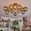 Ripoll ceiling light, globe light blue, green, coppery, 12-light sources