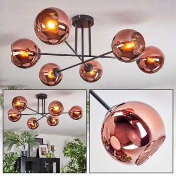 Koyoto ceiling light, globe light 72 cm coppery, 6-light sources
