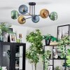 Koyoto ceiling light, globe light 78 cm blue, gold, green, 6-light sources