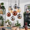 Gastor hanging light, globe light, pendant light Amber, chrome, coppery, Smoke-coloured, 8-light sources