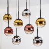 Gastor hanging light, globe light, pendant light chrome, gold, clear, coppery, Smoke-coloured, 8-light sources
