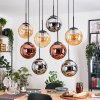 Gastor hanging light, globe light, pendant light Amber, chrome, coppery, Smoke-coloured, 8-light sources