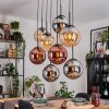 Gastor hanging light, globe light, pendant light Amber, chrome, coppery, Smoke-coloured, 8-light sources