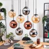 Gastor hanging light, globe light, pendant light Amber, chrome, coppery, Smoke-coloured, 8-light sources