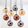Gastor hanging light, globe light, pendant light Amber, chrome, coppery, Smoke-coloured, 8-light sources