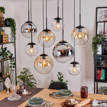 Gastor hanging light, globe light, pendant light Amber, chrome, clear, Smoke-coloured, 8-light sources