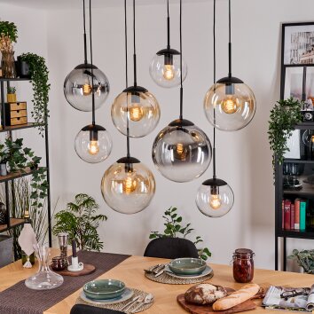 Gastor hanging light, globe light, pendant light Amber, clear, Smoke-coloured, 8-light sources