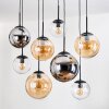 Gastor hanging light, globe light, pendant light Amber, chrome, clear, Smoke-coloured, 8-light sources