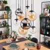 Gastor hanging light, globe light, pendant light Amber, chrome, clear, Smoke-coloured, 8-light sources